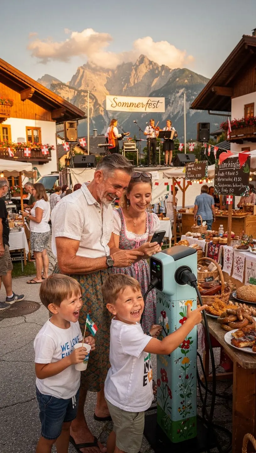 Strategisch platzierte Ladestationen entlang der alpinen Route für nachhaltigen Tourismus.